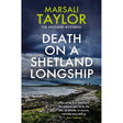 The cover of "Death on a Shetland Longship" by Headline Accent features a dramatic sky over rocky shores, with a path to distant buildings, capturing the mystery of the Shetland Sailing Mysteries. A quote lauds the series' storytelling skill.