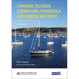 Cover of the book "Channel Islands, Cherbourg Peninsula & North Brittany" by Peter Carnegie, revised by Annabel Finding. Features a photograph of yachts anchored in a scenic bay along the French coastline. Includes logos of the Royal Cruising Club Pilotage Foundation and Imray.