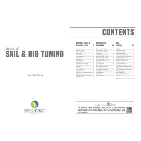 The cover of Illustrated Sail & Rig Tuning by Ivar Dedekam, branded by Fernhurst Books, offers insights into sail aerodynamics. The book covers general terms, spinnaker and gennaker, and rig tuning, focusing on key sailing and rigging techniques.