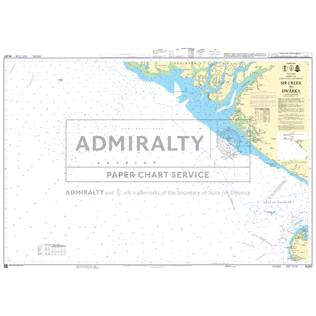 Admiralty Chart IN251: Sir Creek to Dwarka by Admiralty shows the coastline, waterways, and depth contours near northwest India with detailed maritime navigation info and official UK Hydrographic Office labeling.