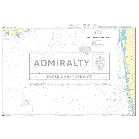 Admiralty Chart IN263: Kanyakumari to Colombo by Admiralty details the Indian Ocean coastline, navigation data, and maritime markings, with a prominent "ADMIRALTY PAPER CHART SERVICE" watermark across the center.