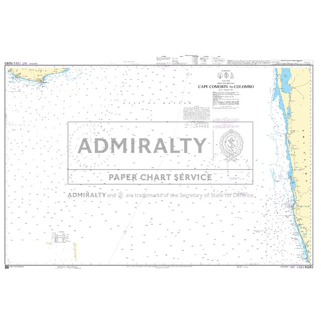 Admiralty Chart IN263: Kanyakumari to Colombo by Admiralty details the Indian Ocean coastline, navigation data, and maritime markings, with a prominent "ADMIRALTY PAPER CHART SERVICE" watermark across the center.