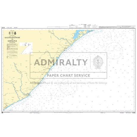 Admiralty Chart IN353: Kalingapatnam to Gopalpur by Admiralty details India’s eastern coast with navigational markers, depth soundings, and maritime boundaries.