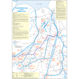 The Imray "Fenland Waterways" map provides a thorough depiction of numerous rivers, drains, and water channels, including the River Nene. It features marked routes, place names, drainage boards, and informative text boxes. Waterways are represented by blue lines, while significant points are highlighted in red text.