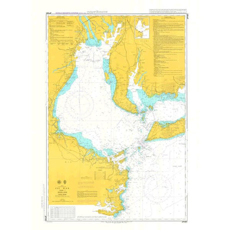 Admiralty Chart JP1051: Ise Wan by Admiralty shows detailed coastlines, navigational markers, water depths, and commercial shipping routes for safe navigation. Land is yellow; water blue and white.