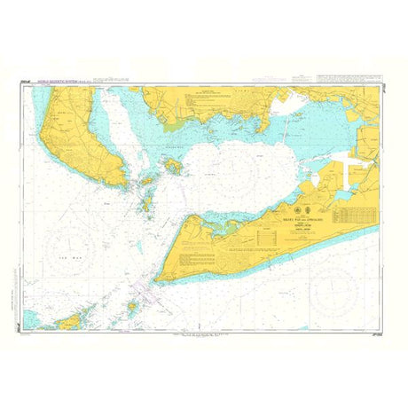 Admiralty Chart JP1052: Mikawa Wan and Approaches by Admiralty displays coastlines, depth markings, safe navigation routes, and coastal details in yellow, blue, and white for safe passage near Mikawa Wan.