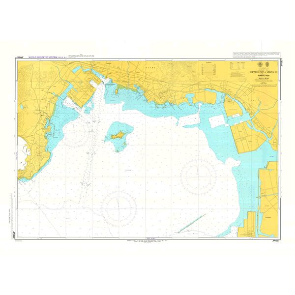 Admiralty Chart JP1057A: Northern Part of Mikawa Ko by Admiralty displays the coast with land in yellow and water in blue/white, providing detailed harbor outlines, depth markings, and navigation aids for safe navigation.