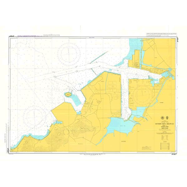 Admiralty Chart JP1057B: Southern Part of Mikawa Ko by Admiralty is a nautical chart for safe navigation, with land in yellow, water in white/blue, navigational markers, depths, coastal details, and shipping routes.