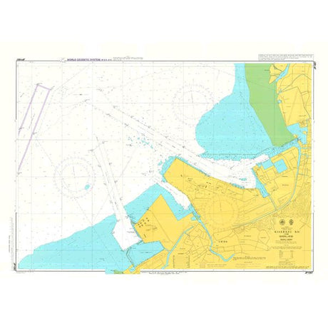 Admiralty Chart JP1067: Kisarazu Ko by Admiralty shows land in yellow, water in blue, navigational markings, and grid lines to support safe navigation in compliance with SOLAS regulations.