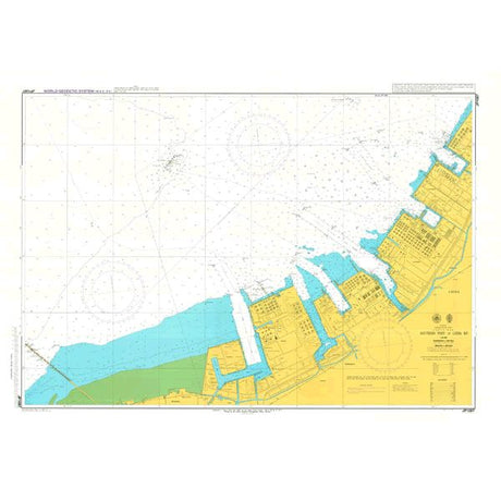 Admiralty Chart JP1087: Southern Part of Chiba Ko displays shoreline, harbor, docks, and depths using ADMIRALTY symbols for SOLAS-compliant navigation. Land is yellow, water blue; port features are marked with distinct icons. Brand: Admiralty.