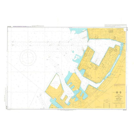 Admiralty Chart JP1110: Senboku by Admiralty displays the port and coastal layout of Kure, Japan, with detailed maps of docks, harbor areas, water depths, and navigation info in yellow, blue, and white for safe marine navigation.