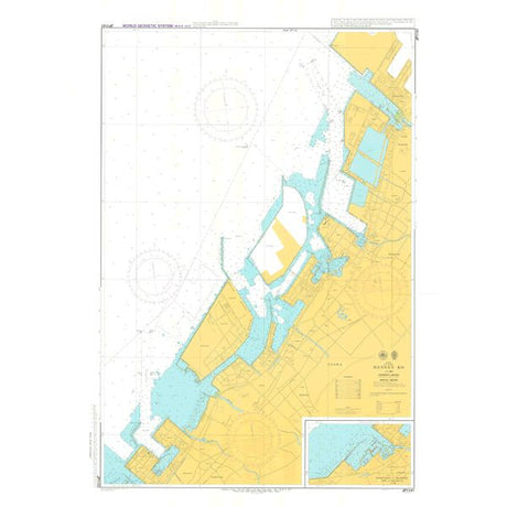 Admiralty Chart JP1141: Hannan Ko by Admiralty provides safe navigation details, including coastal outlines, shipping routes, ports, harbors, water depths in blue/yellow, navigation aids, and an inset map.
