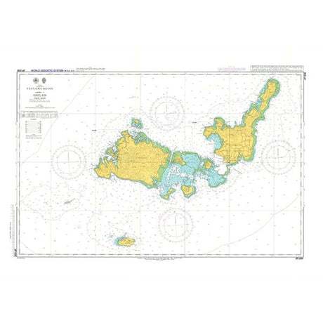 Admiralty Chart JP1206: Yaeyama Retto by Admiralty displays the Yaeyama Islands, Japan with land in yellow, water in blue and white, navigation marks, sea depths, and shipping routes for safe maritime navigation.