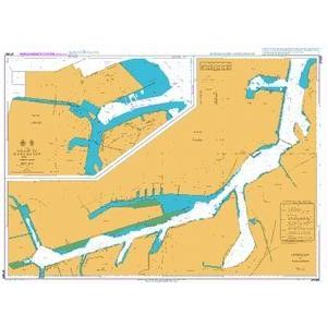 The Admiralty Chart JP1265: Kanmon Ko - Wakamatsu by Admiralty presents detailed waterways, docks, and land areas in yellow and blue, with inset harbor sections and key navigation info for mariners.