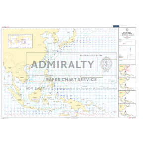 Admiralty Routeing Chart 5141(7): Malacca Strait to Marshall Islands - July shows navigation routes, depths, and inset maps of the North Pacific. Features shipping lanes and UK Hydrographic Office seal. Brand: Admiralty.