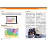 A page from "Mastering Data To Win" by Fernhurst Books features data visualization methods: a sail chart on a laptop (left), ballast and stacking charts (bottom), teamwork text (right), and a team in competitive sailing with logos and sails visible (bottom).