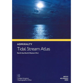 The cover of Admiralty Tidal Stream Atlas NP252: North Sea, North Western Part (Admiralty) shows a moonlit sea under cloudy skies—ideal for tidal calculations and voyage planning. 4th edition, UK Hydrographic Office, 2005.