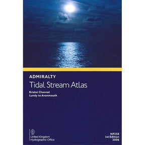 Cover of the Admiralty Tidal Stream Atlas NP258: Bristol Channel, Lundy to Avonmouth by Admiralty, showing a detailed nautical chart of a moonlit sea at night. 1st edition (2006), published by the UK Hydrographic Office.