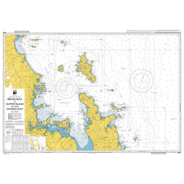 Admiralty Chart NZ53: Bream Head to Slipper Island including Hauraki Gulf / Tikapa Moana by Admiralty details coastline, islands, depths, and navigation markers in New Zealand waters, based on UK Hydrographic Office data.
