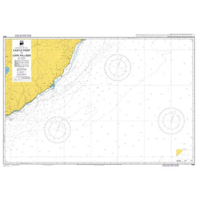 Admiralty Chart NZ58: Castlepoint to Cape Palliser / Matakitakiakupe by Admiralty displays coastal land in yellow, ocean depths, navigational markers, compass roses, and a title box for marine navigation.