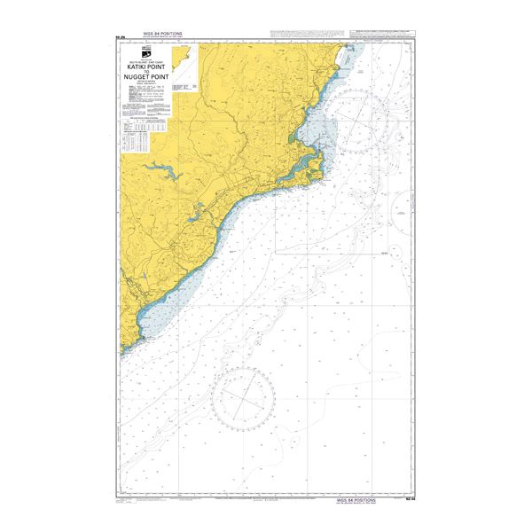 Admiralty Chart NZ66: Katiki Point to Nugget Point by Admiralty features detailed ocean depths, navigation aids, coastal features, and land in yellow along New Zealand's coast.