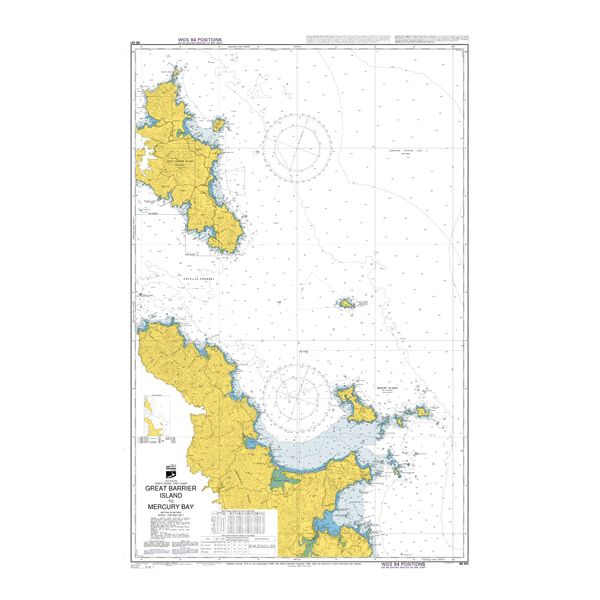 Admiralty Chart NZ531: Great Barrier Island (Aotea Island) to Mercury Bay by Admiralty depicts the coastline, islands, and marine features with land in yellow and water in white and blue, following Admiralty chart standards.