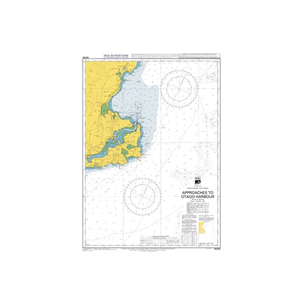 Admiralty Chart NZ661: Approaches to Otago Harbour by Admiralty displays coastline, depth markings, navigation routes, compass roses, and detailed nautical and geographic information.