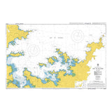 Admiralty Chart NZ5125: Bay of Islands shows land in yellow, water in white/blue, navigation markers, depth contours, nautical details, and commercial shipping routes. Title and legend appear at the bottom right. Brand: Admiralty.