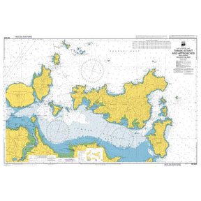 Admiralty Chart NZ5324: Tamaki Strait and Approaches Including Waiheke Island by Admiralty displays land in yellow, water in blue, navigational markings, depth contours, coordinates, and detailed labels for safe navigation.