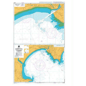 Admiralty Chart NZ5571: Poverty Bay and Approaches to Gisborne features detailed maps with depth markings, navigational routes, and land areas shaded brown and green. This Admiralty chart ensures safe navigation with comprehensive coastal coverage.