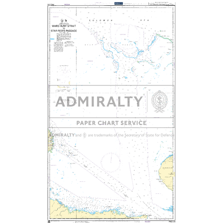 Product image of Admiralty Chart PNG519 | Ward Hunt Strait to Star Reefs Passage, featuring navigational markings, depth soundings, and coastal features, essential for safe marine navigation. It could be displayed as an art piece or used for navigation on a boat or ship.