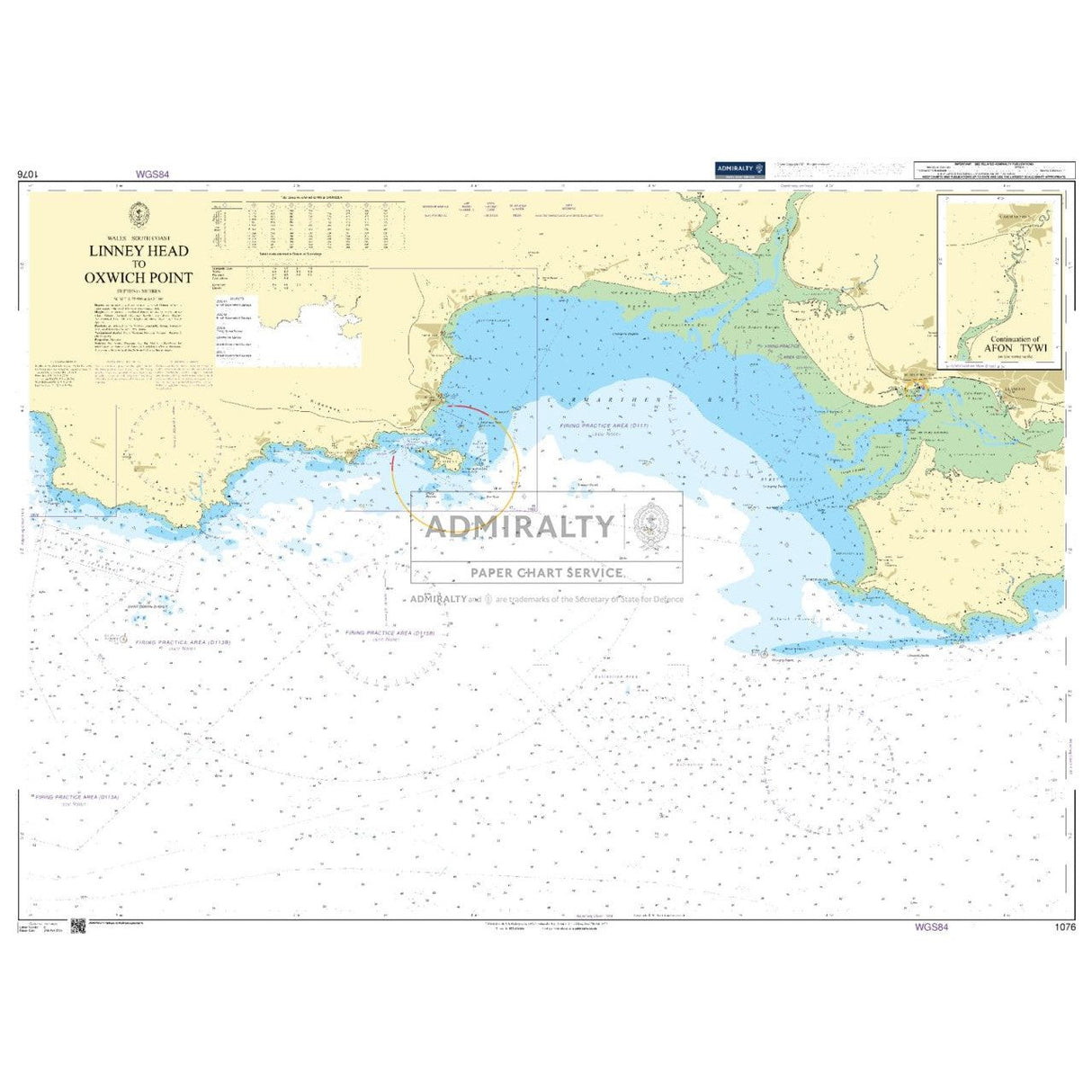 Admiralty Chart 1076: Linney Head to Oxwich Point by Admiralty provides comprehensive navigation routes, coastal features, and depths for safety, along with an inset map of Avon Fawr.