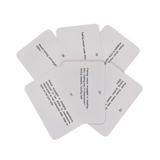 A series of six white Flip Cards, each displaying text in black, is arranged on a flat surface. Resembling a mariners reference guide, these cards from the Flip Cards brand are titled "Lights and Shapes" and include numbers along with sailing-related questions focused on navigation lights and daytime shapes.