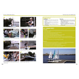 Fernhurst Books' "Sailing: A Beginner's Guide" features a pontoon launching and recovery guide with photos on sailboat prep, securing, and navigating. It emphasizes common errors and key learning points for mastering beginner sailing techniques.