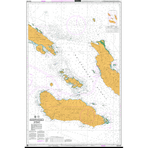Admiralty Chart SLB304: Indispensable Strait by Admiralty details navigation routes, water depths, reefs, and maritime features between Guadalcanal, Malaita, and San Cristobal in the Solomon Islands.