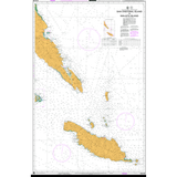 Admiralty Chart SLB305: San Cristobal Island to Malaita Island by Admiralty shows detailed coastlines, depth markings, navigation routes, compass roses, a latitude-longitude grid, and includes title and legend in the upper right corner.