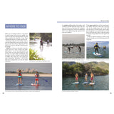 The book "Stand Up Paddleboarding: A Beginner's Guide" by Fernhurst Books includes text and four images of paddleboarders in coastal spots. Scenes feature a castle and a beach, ideal for enthusiasts exploring diverse scenic settings.