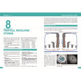 In "Weather at Sea" by Fernhurst Books, a page on tropical storms covers structure and development conditions with diagrams, focusing on Hurricane Isabel from September 2003 for essential weather forecasting insights.