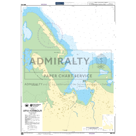 Product image of Admiralty Chart WS312 | Apia Harbour, featuring navigational markings, depth soundings, and coastal features, essential for safe marine navigation. It could be displayed as an art piece or used for navigation on a boat or ship.