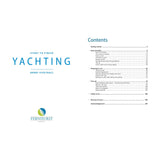 The cover and table of contents of "Yachting: Start to Finish" by Barry Pickthall, a comprehensive sailing guide from Fernhurst Books, include sections on basic principles, preparation, practical skills, sea safety, alongside a glossary and acknowledgments.