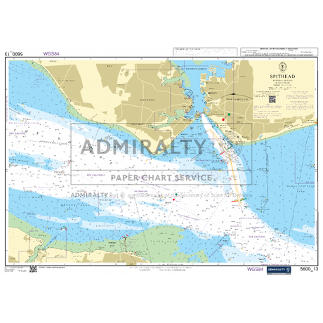 A nautical chart titled "Admiralty Small Craft Charts - 5600 - The Solent and Approaches" illustrating the Spithead area. It features coastal lines, water depth markers, navigational aids, shipping routes, and topographical details for precise coastal navigation. The chart is bordered with coordinates and identification labels consistent with Admiralty charts.