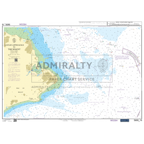 Admiralty's Small Craft Chart 5600 of The Solent and Approaches provides a detailed nautical overview, including maritime information, depth contours, and coastal features ideal for coastal navigation. The chart is marked with navigation aids, buoys, and shipping lanes. A watermark stating "ADMIRALTY - Paper Chart Service" overlays this Admiralty chart.