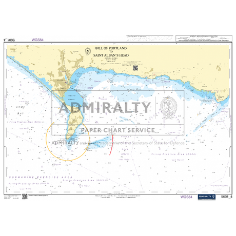 A nautical chart titled "Admiralty Small Craft Charts - 5601 - East Devon and Dorset" from Admiralty, ideal for coastal navigation, displaying detailed depths, navigational aids, and landmarks. The chart includes coordinates, maritime boundaries, a marked anchoring area, and is suitable for small craft charts used by maritime experts.